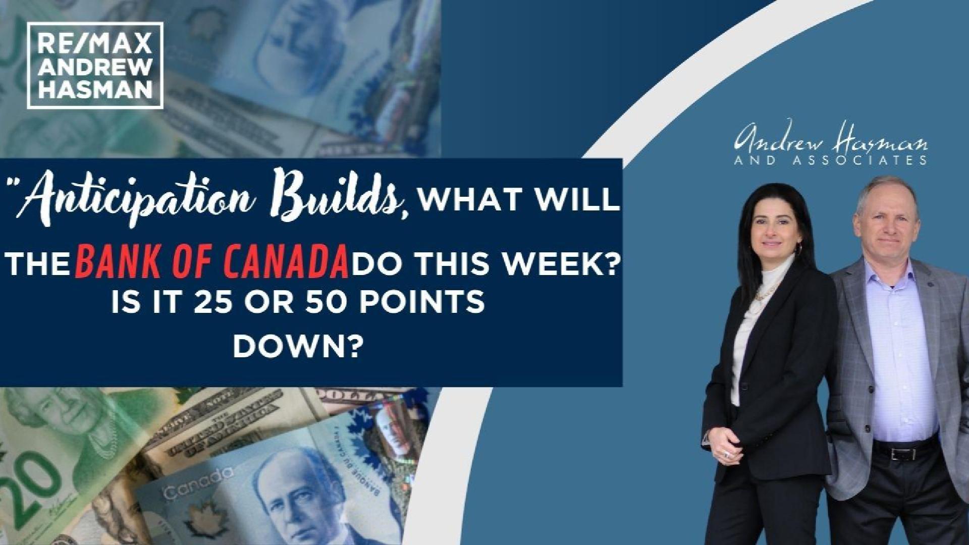 “Anticipation Builds, what will the Bank of Canada do this week? Is it 25 or 50 points down?”